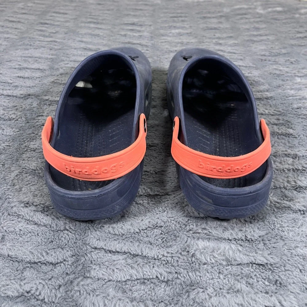 Birddogs Mens Clog Sandals Navy Blue Orange Strap Bird Cutouts Size 11 EU 45‎